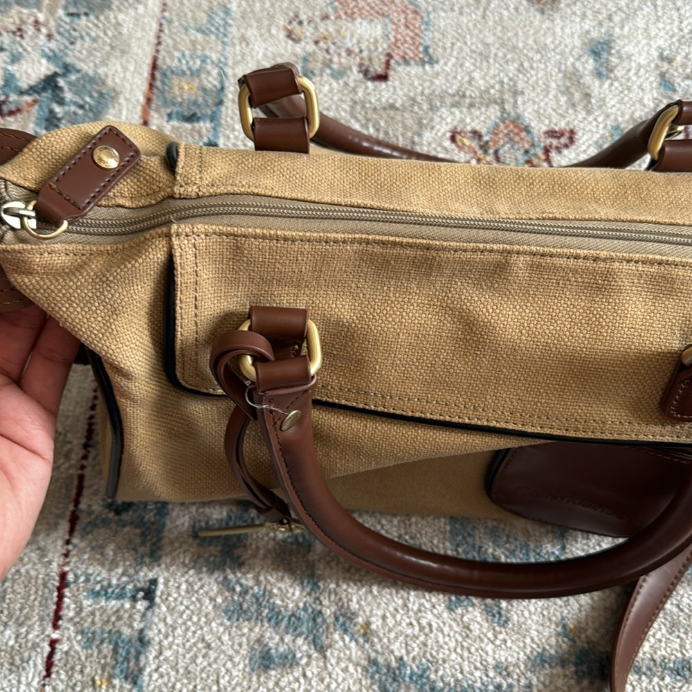 Calvin Klein Canvas & Leather Lock & Key Satchel Shoulder Bag Brown - Picture 9 of 14